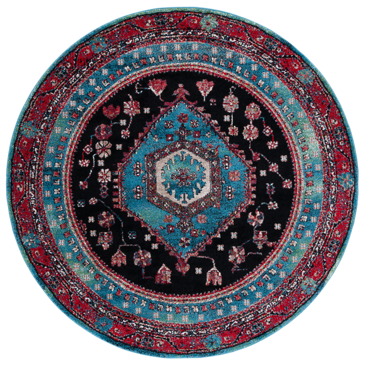 SAFAVIEH VTH204K Vintage Hamadan Turquoise / Black - 6' 7 Round