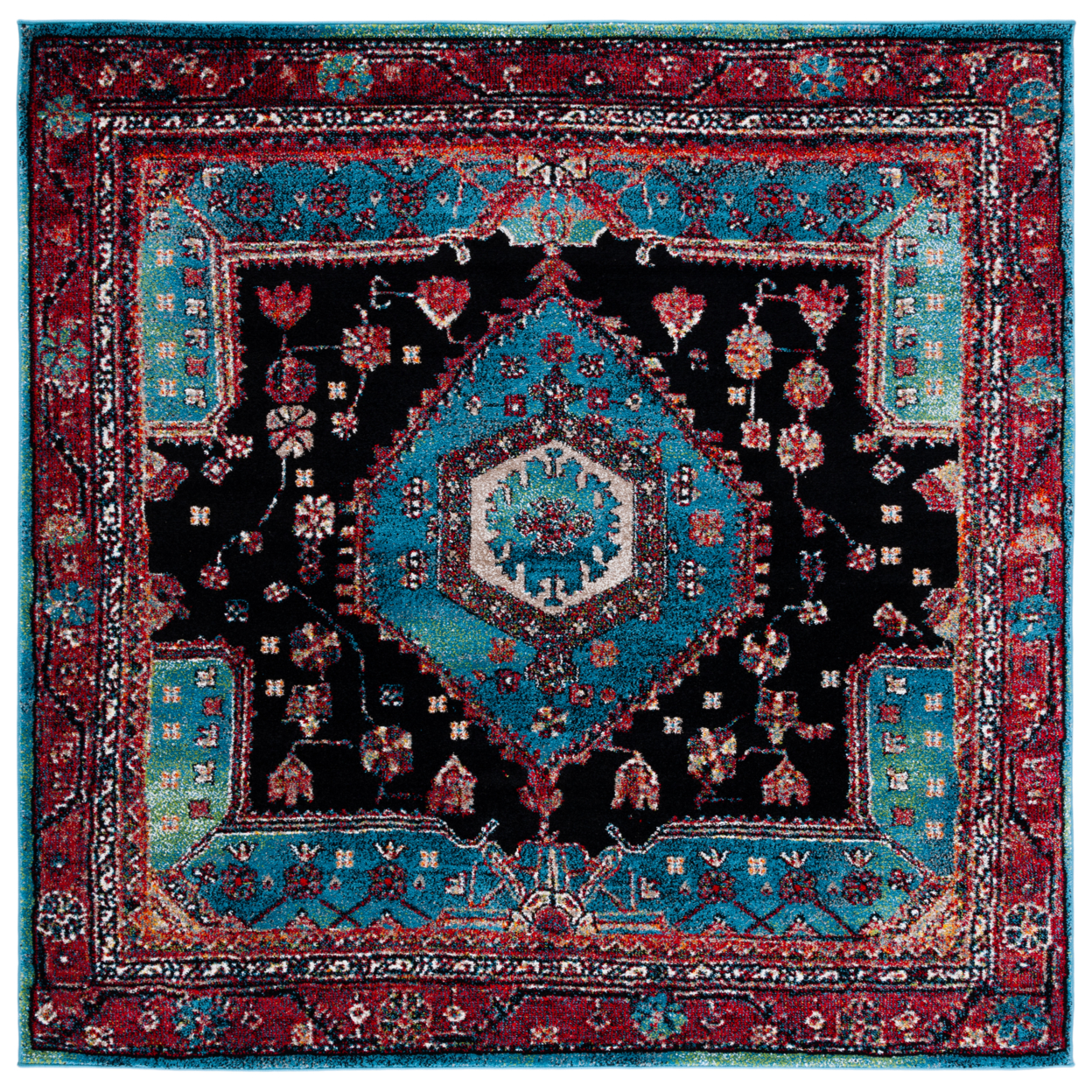 SAFAVIEH VTH204K Vintage Hamadan Turquoise / Black - 6' 7 Square