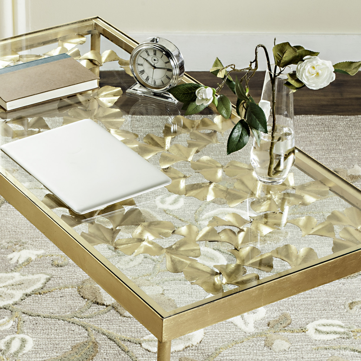 SAFAVIEH Otto Ginkgo Leaf Desk Gold / Clear