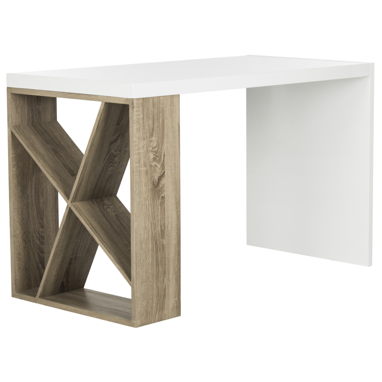 SAFAVIEH Carlene Modern Scandinavian Side Storage Lacquer Desk White / Oak