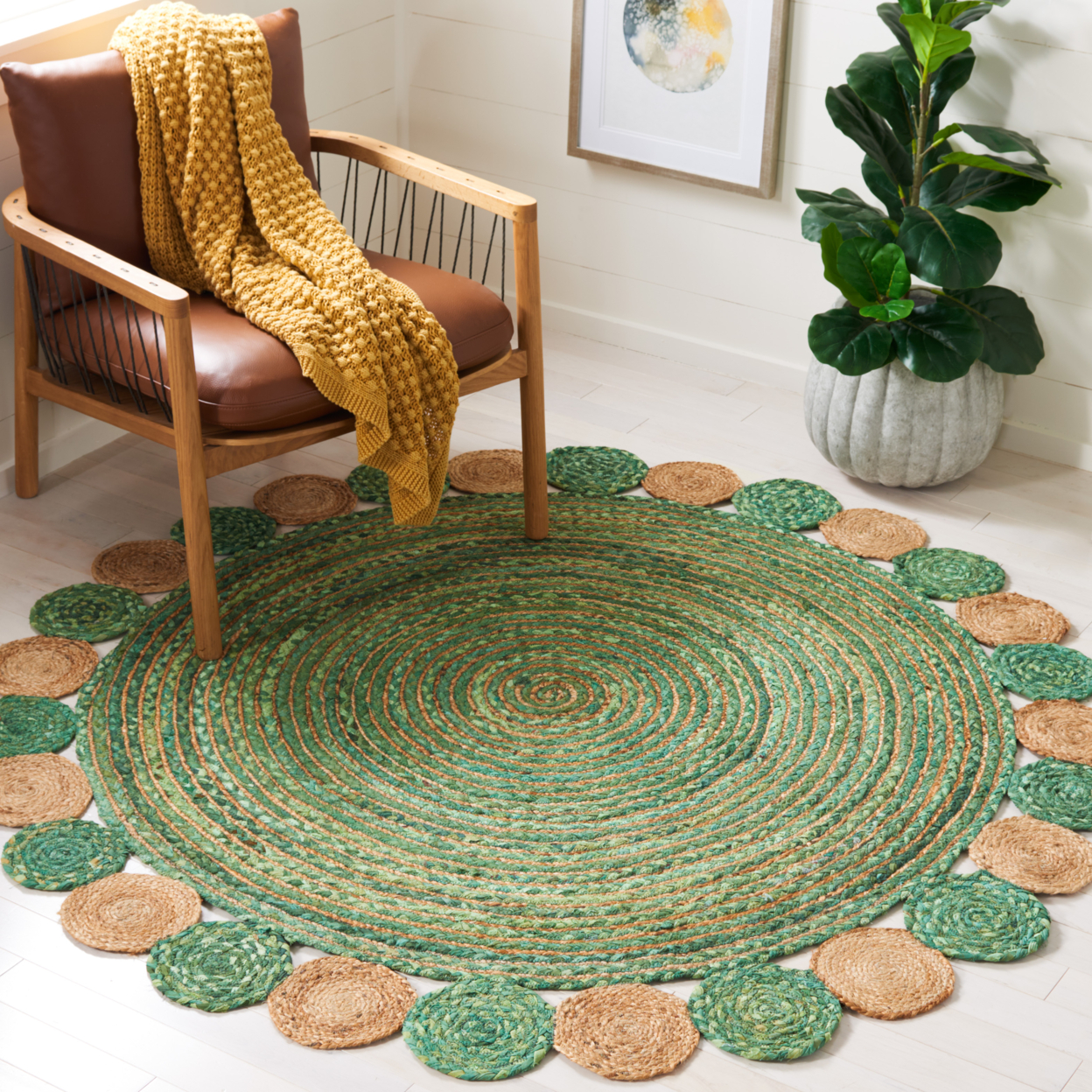 SAFAVIEH Cape Cod CAP201Y Handwoven Green / Natural Rug - 5' X 7' Oval