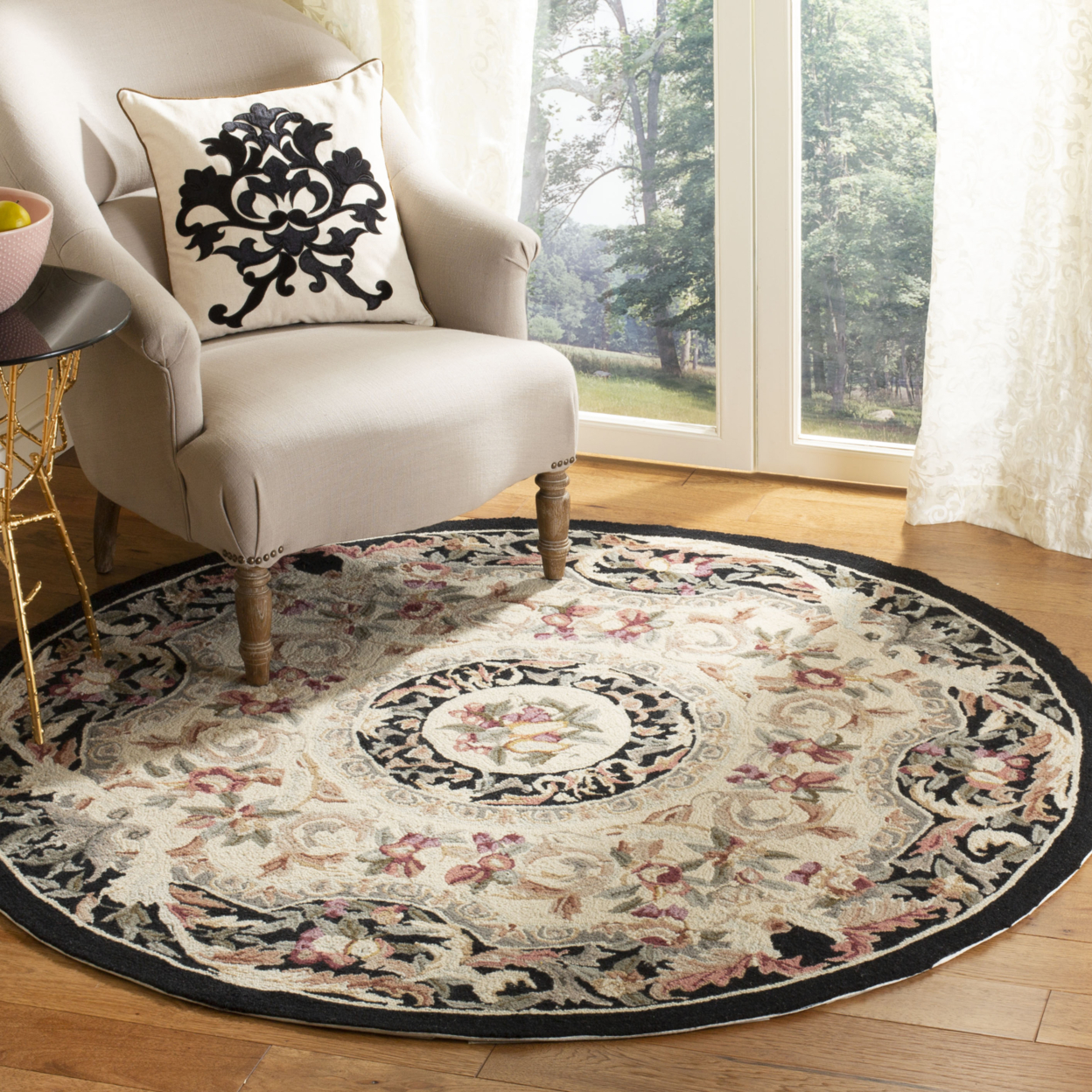 SAFAVIEH Chelsea Collection HK80A Hand-hooked Black Rug - 4' Round