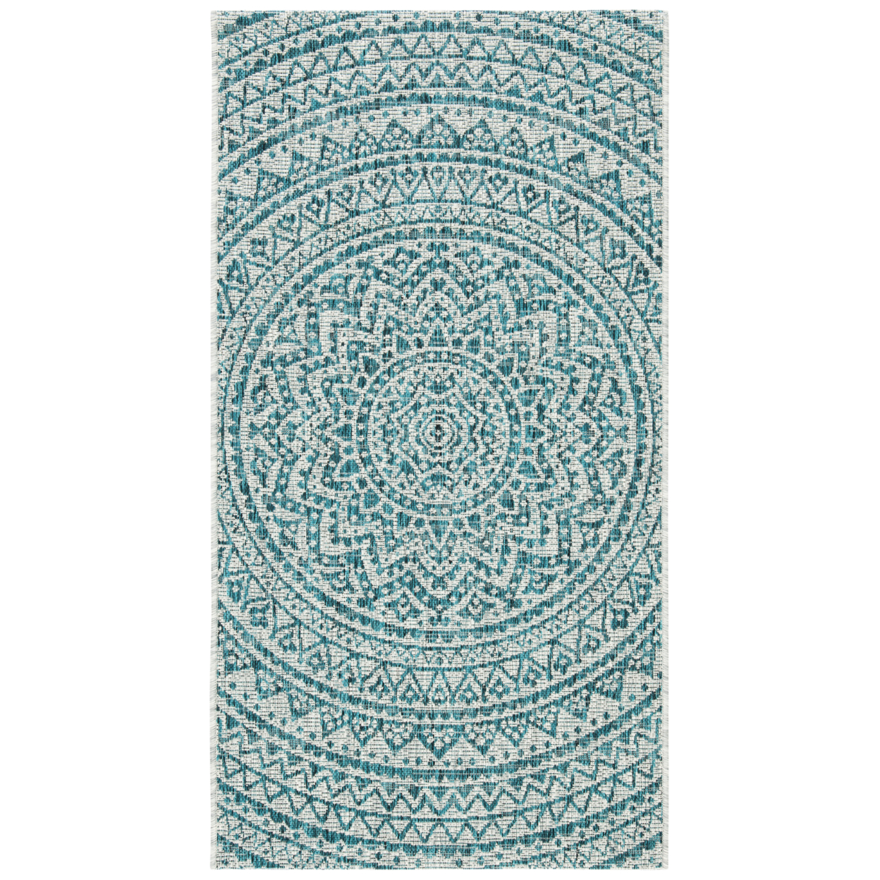 SAFAVIEH Outdoor CY8734-37212 Courtyard Light Grey / Teal Rug - 3' Square