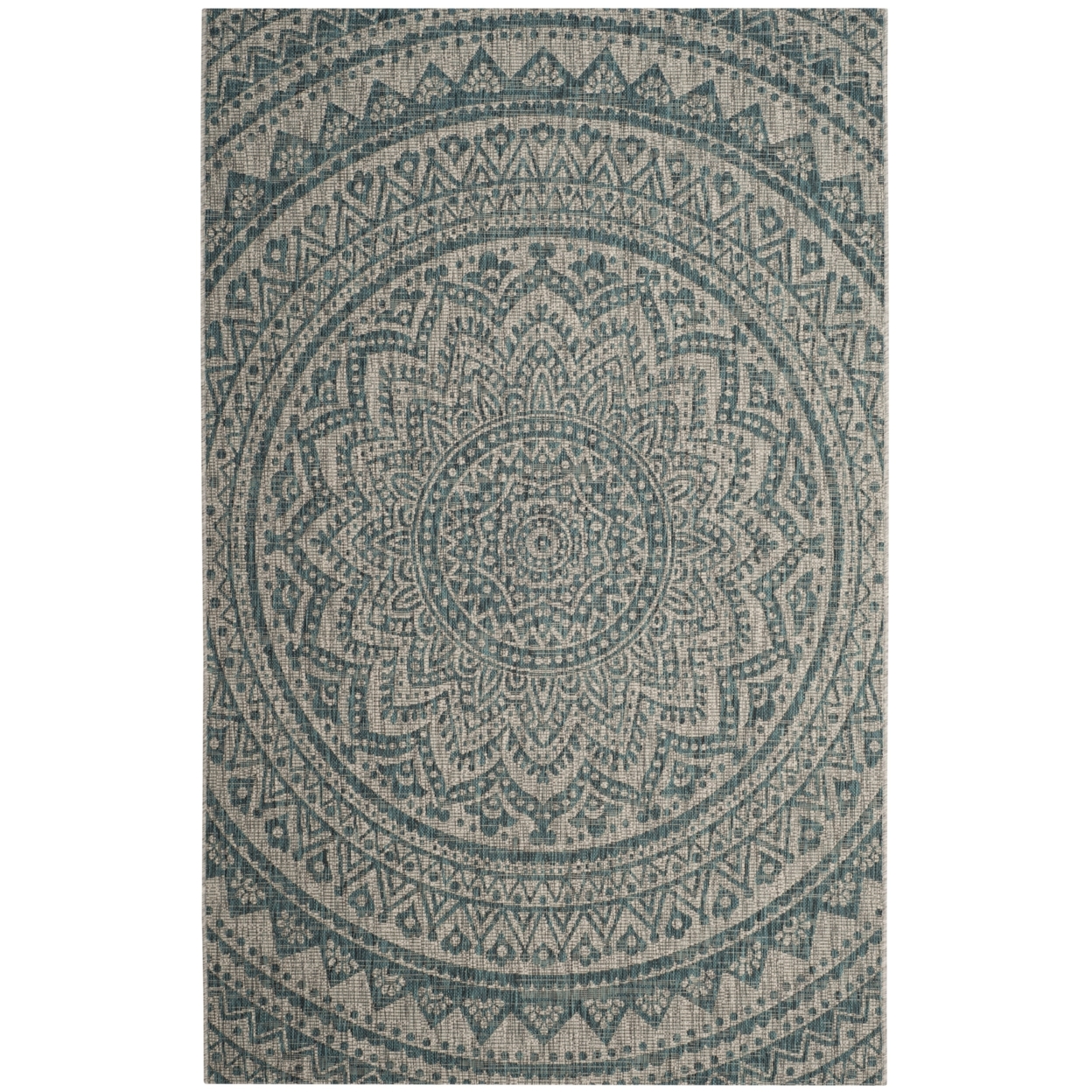 SAFAVIEH Outdoor CY8734-37212 Courtyard Light Grey / Teal Rug - 7' 10 Square