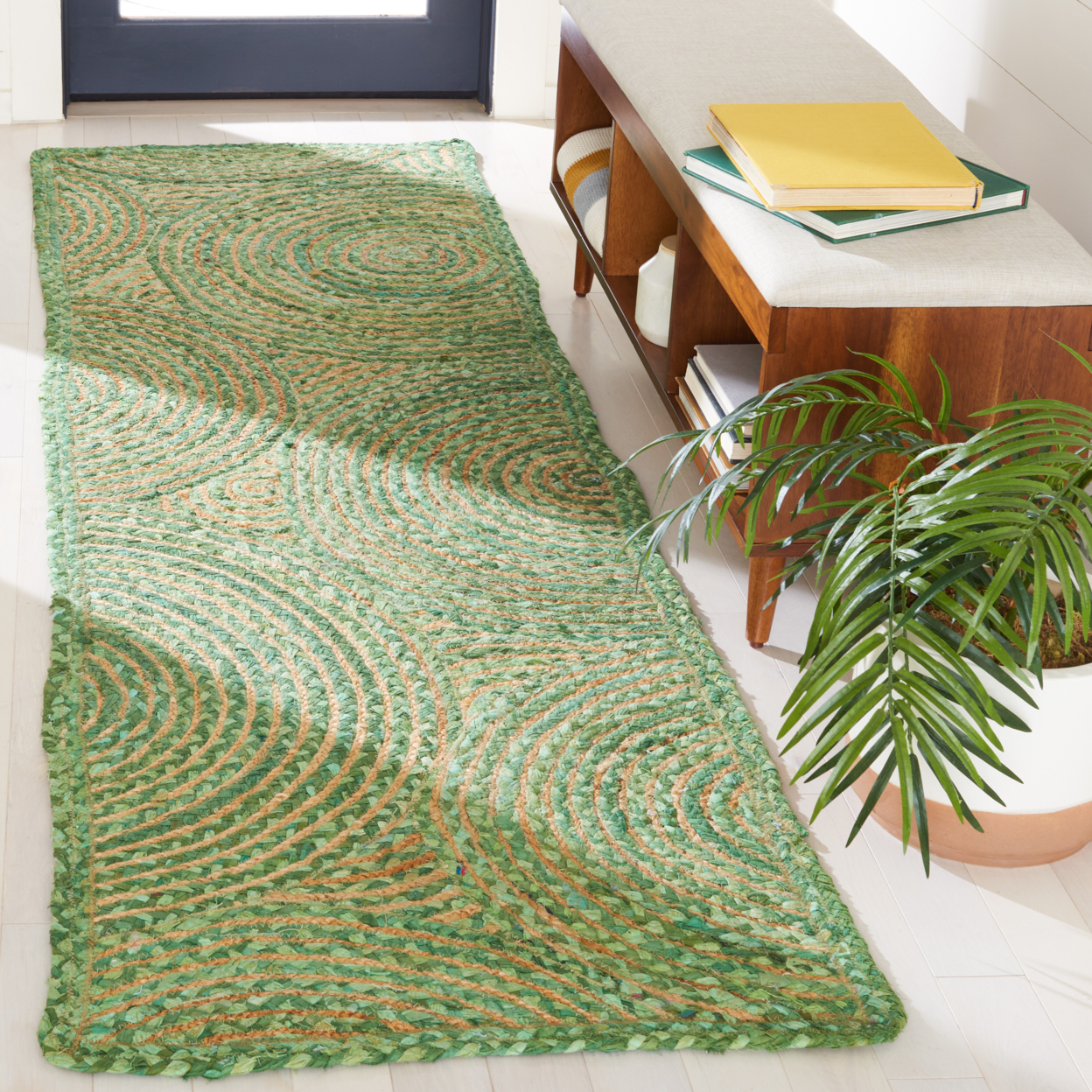SAFAVIEH Cape Cod CAP203Y Handwoven Green / Natural Rug - 6' X 9' Oval