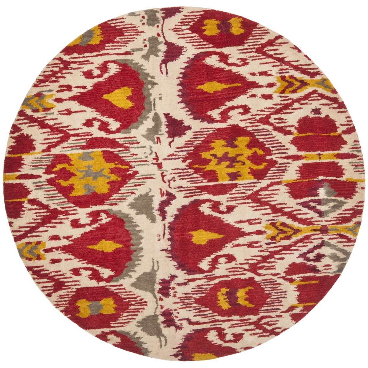 SAFAVIEH Ikat Collection IKT226A Handmade Ivory / Red Rug - 6' Round
