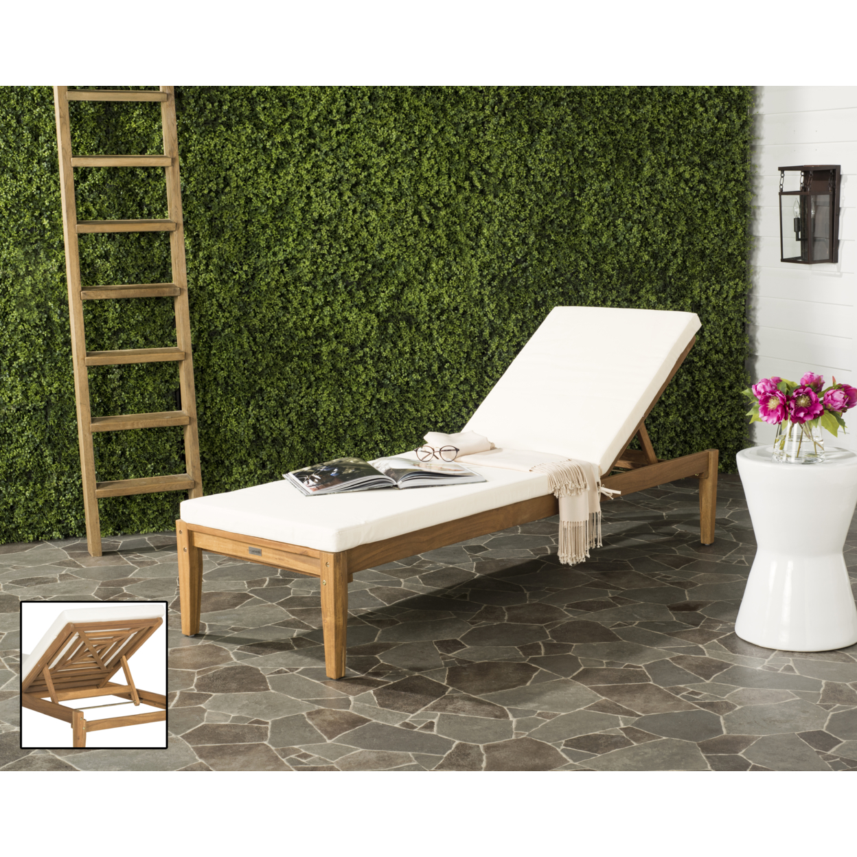 SAFAVIEH Outdoor Collection Arcata Chaise Sunlounger Natural/Beige