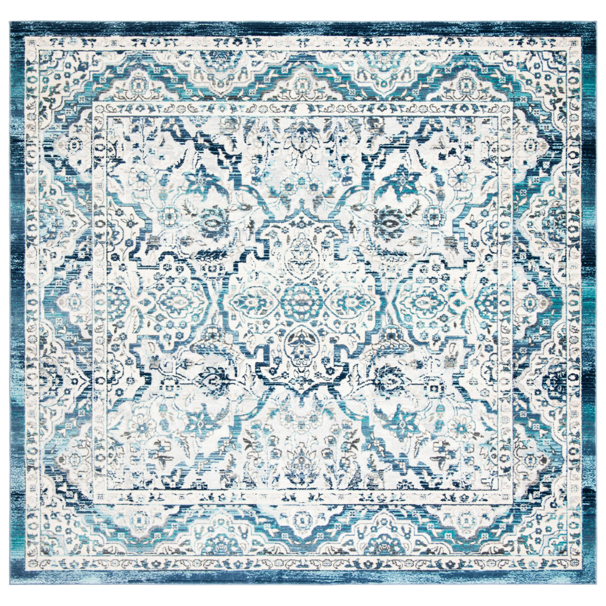 SAFAVIEH Aria Collection ARA770A Ivory / Navy Rug - 6-7 X 6-7 Square
