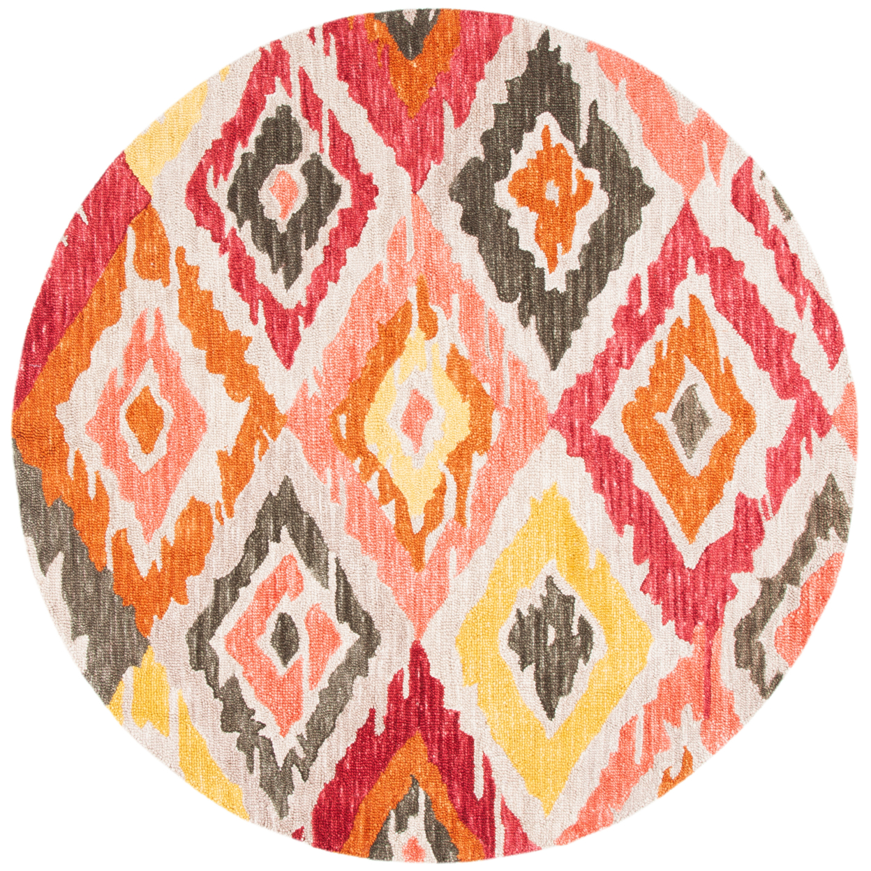 SAFAVIEH Ikat Collection IKT337B Handmade Beige/Pink Rug - 6' Round
