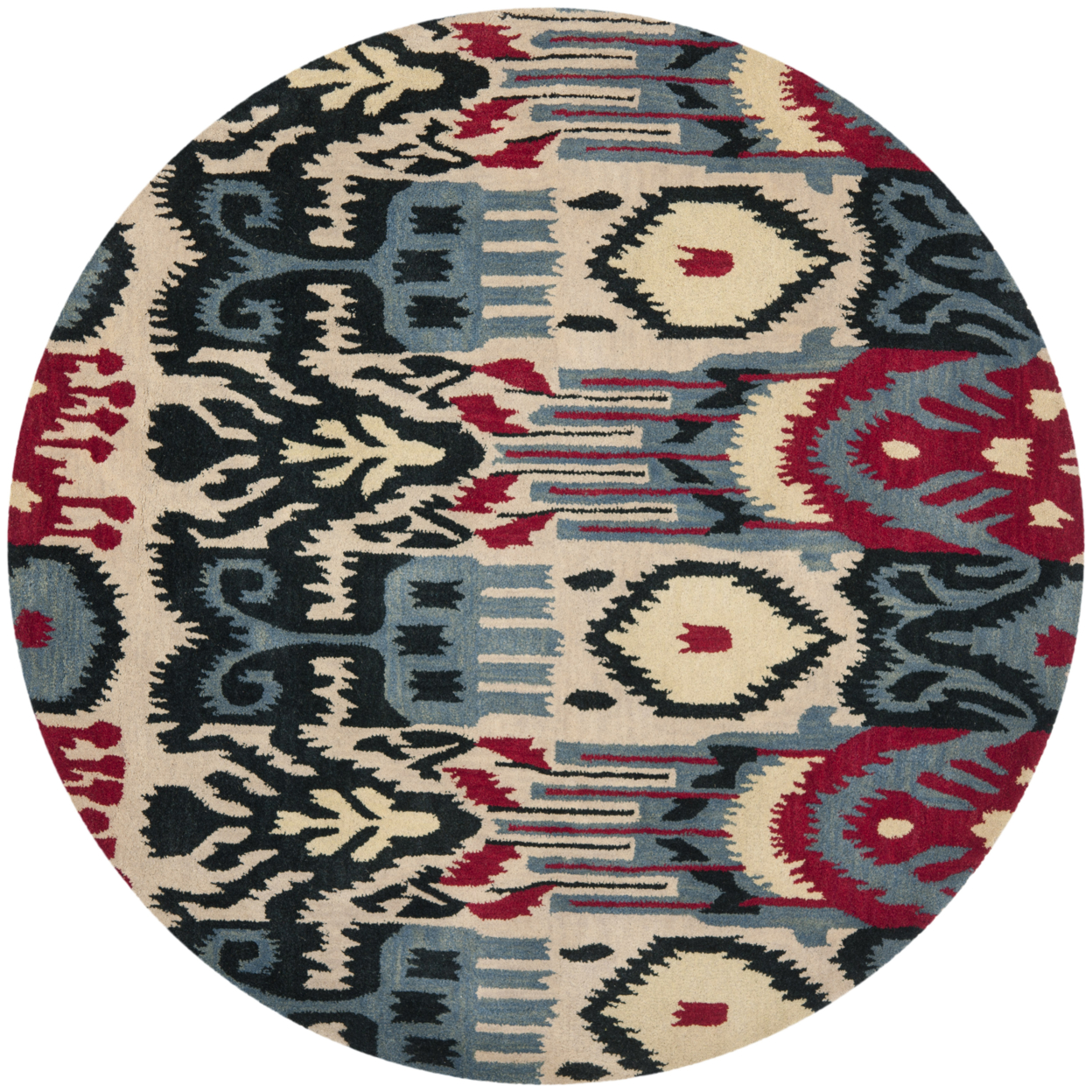 SAFAVIEH Ikat Collection IKT466A Handmade Beige/Blue Rug - 6' Round