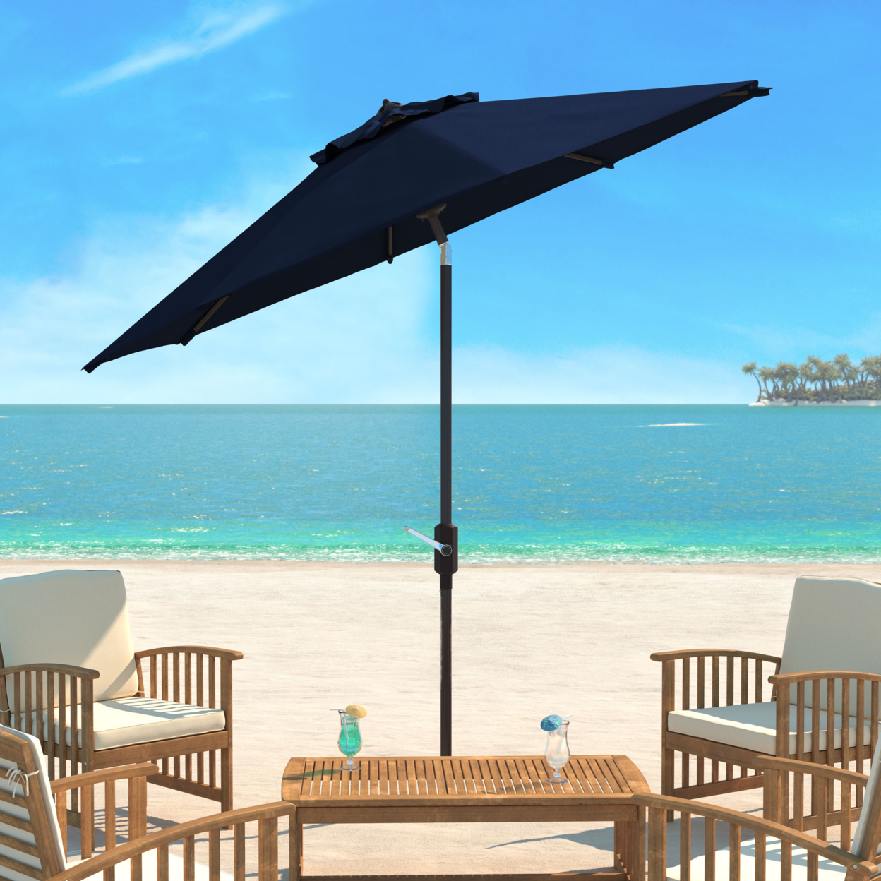 SAFAVIEH Outdoor Collection Ortega 9-Foot Tilt Crank Umbrella Navy