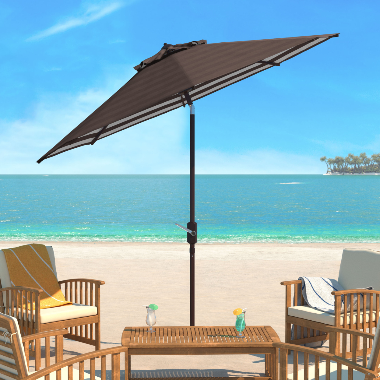 SAFAVIEH Outdoor Collection Athens Inside Out Striped 9-Foot Umbrella Brown/White