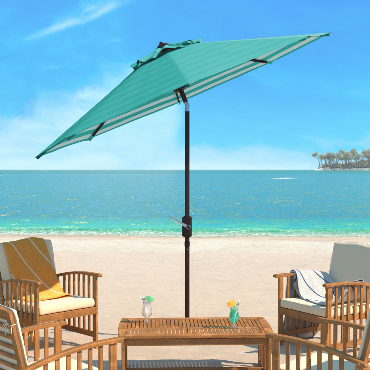 SAFAVIEH Outdoor Collection Athens Inside Out Striped 9-Foot Umbrella Dark Green/White