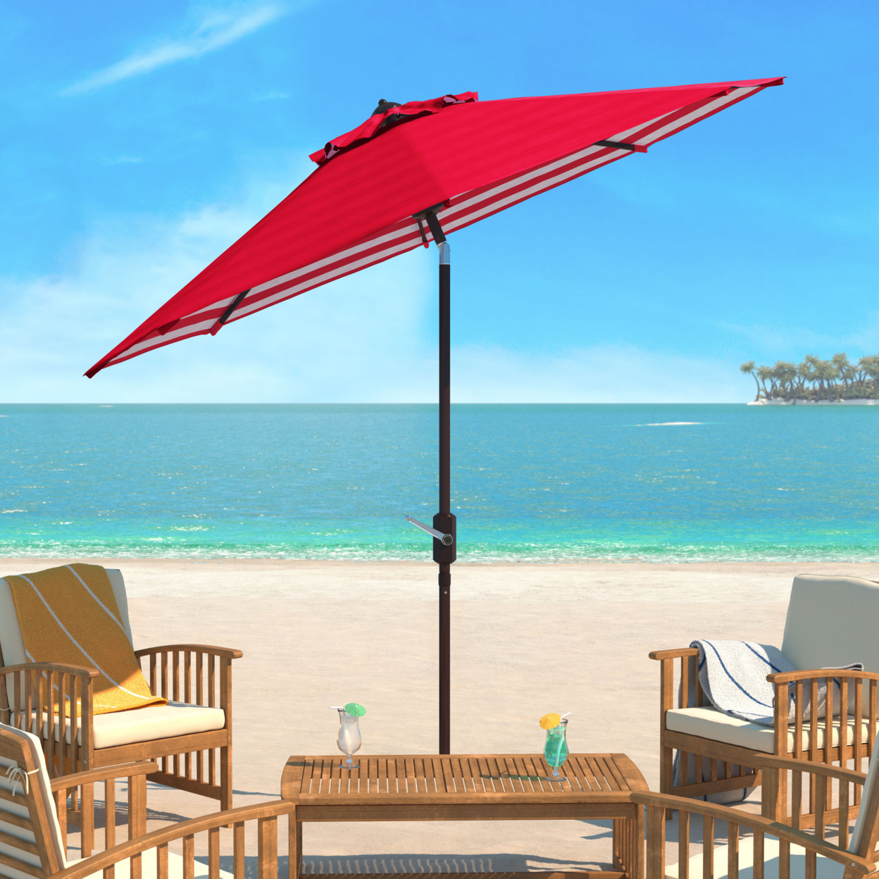 SAFAVIEH Outdoor Collection Athens Inside Out Striped 9-Foot Umbrella Red/White