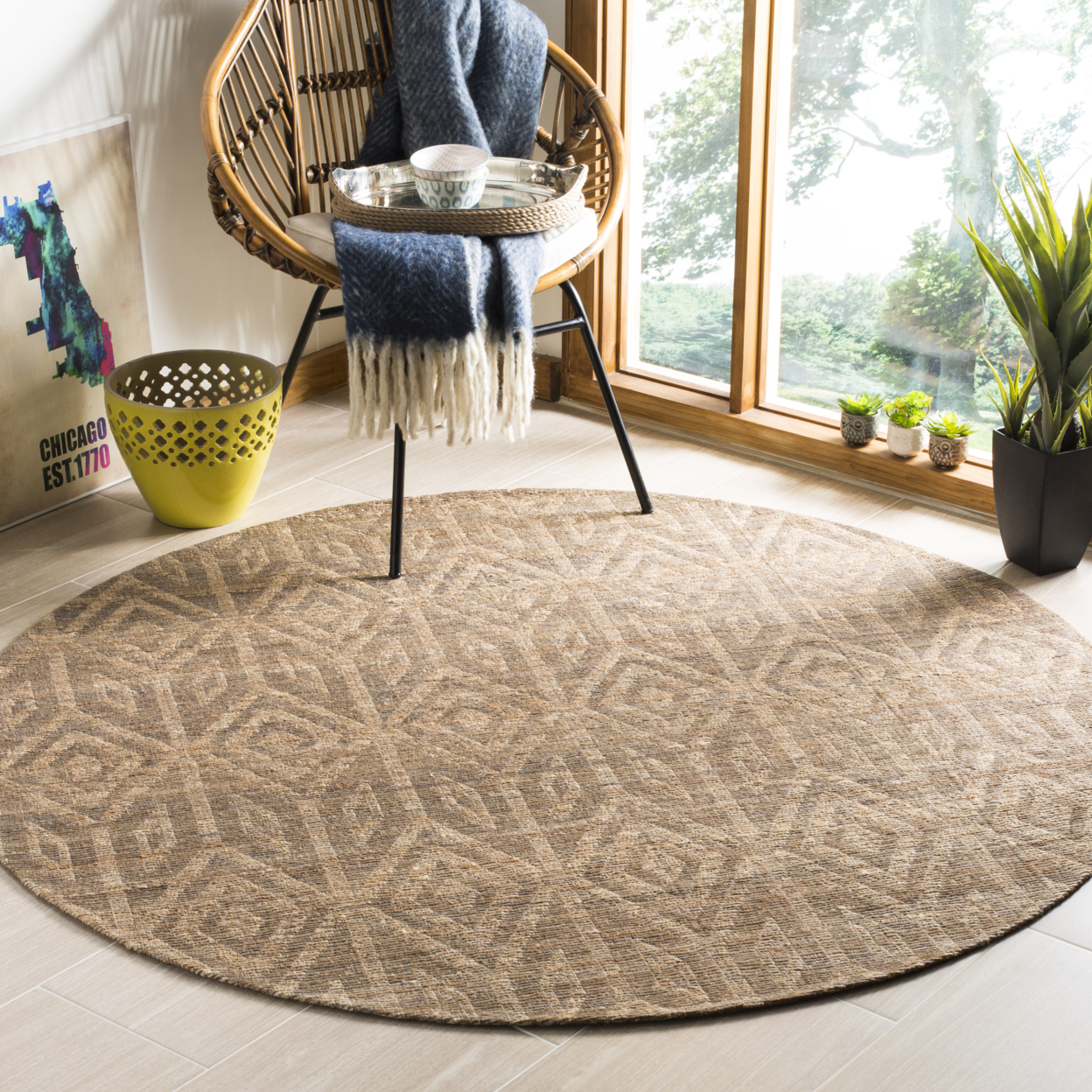 SAFAVIEH Cape Cod Collection CAP411A Handwoven Camel Rug - 6' Square