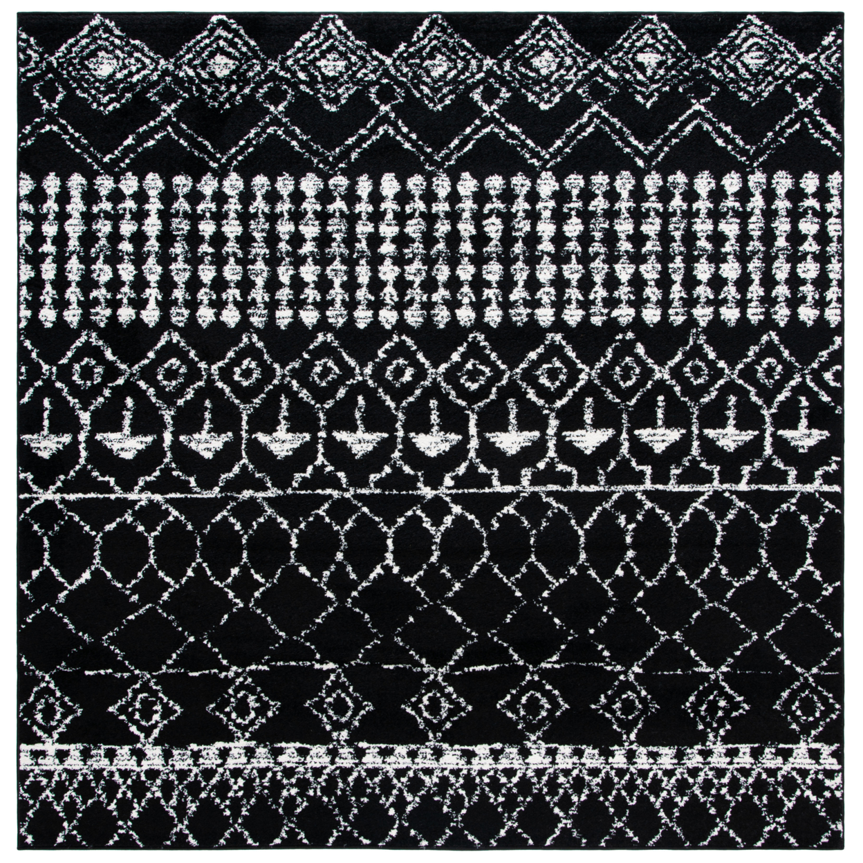 SAFAVIEH Tulum Collection TUL229Z Black / Ivory Rug - 6-7 X 6-7 Square