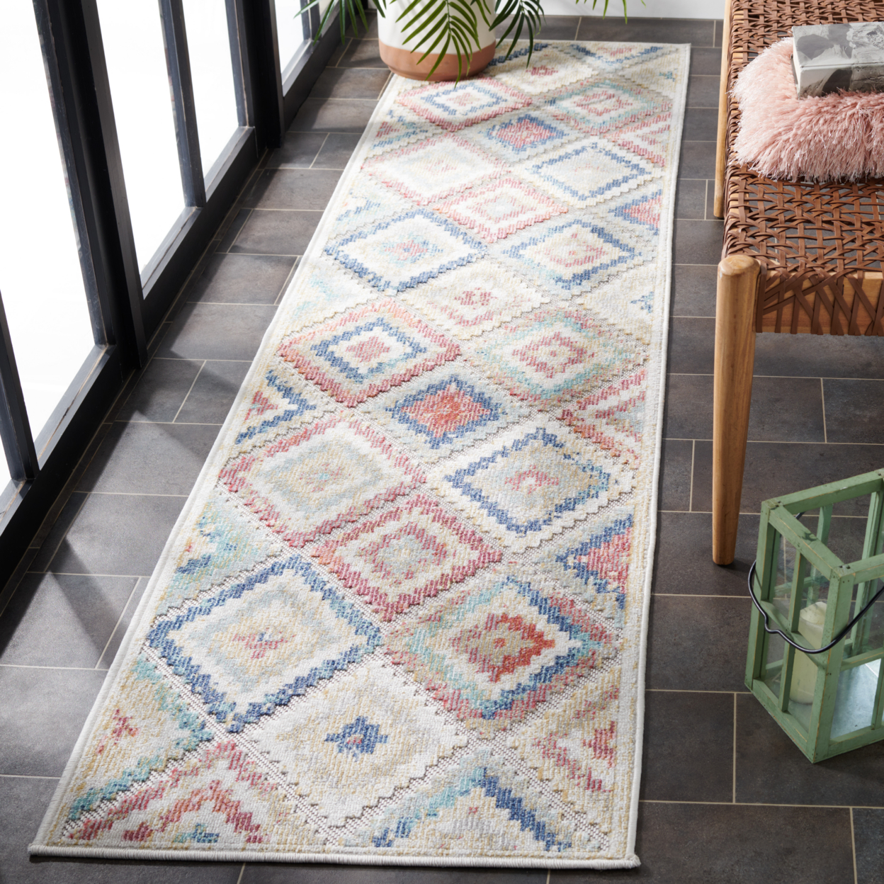 SAFAVIEH Cabana Collection CBN571P Red Blue Multi Rug - 6' 7 Square