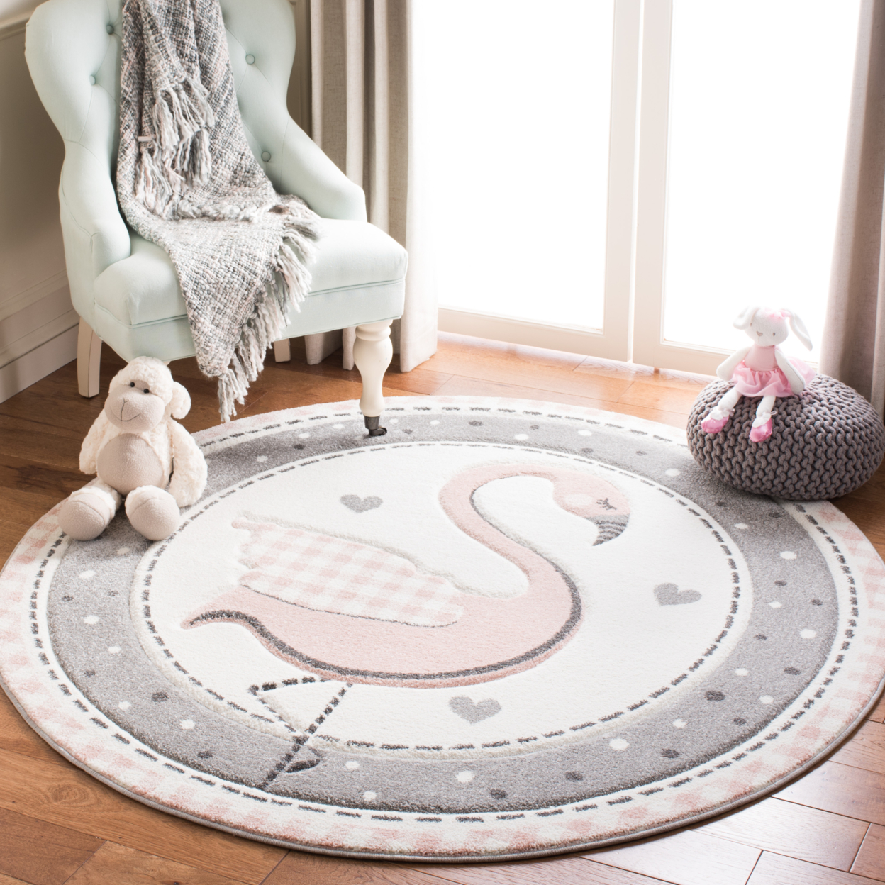 SAFAVIEH Carousel Kids Collection CRK154P Pink/Ivory Rug - 5'-3 X 5'-3 Round