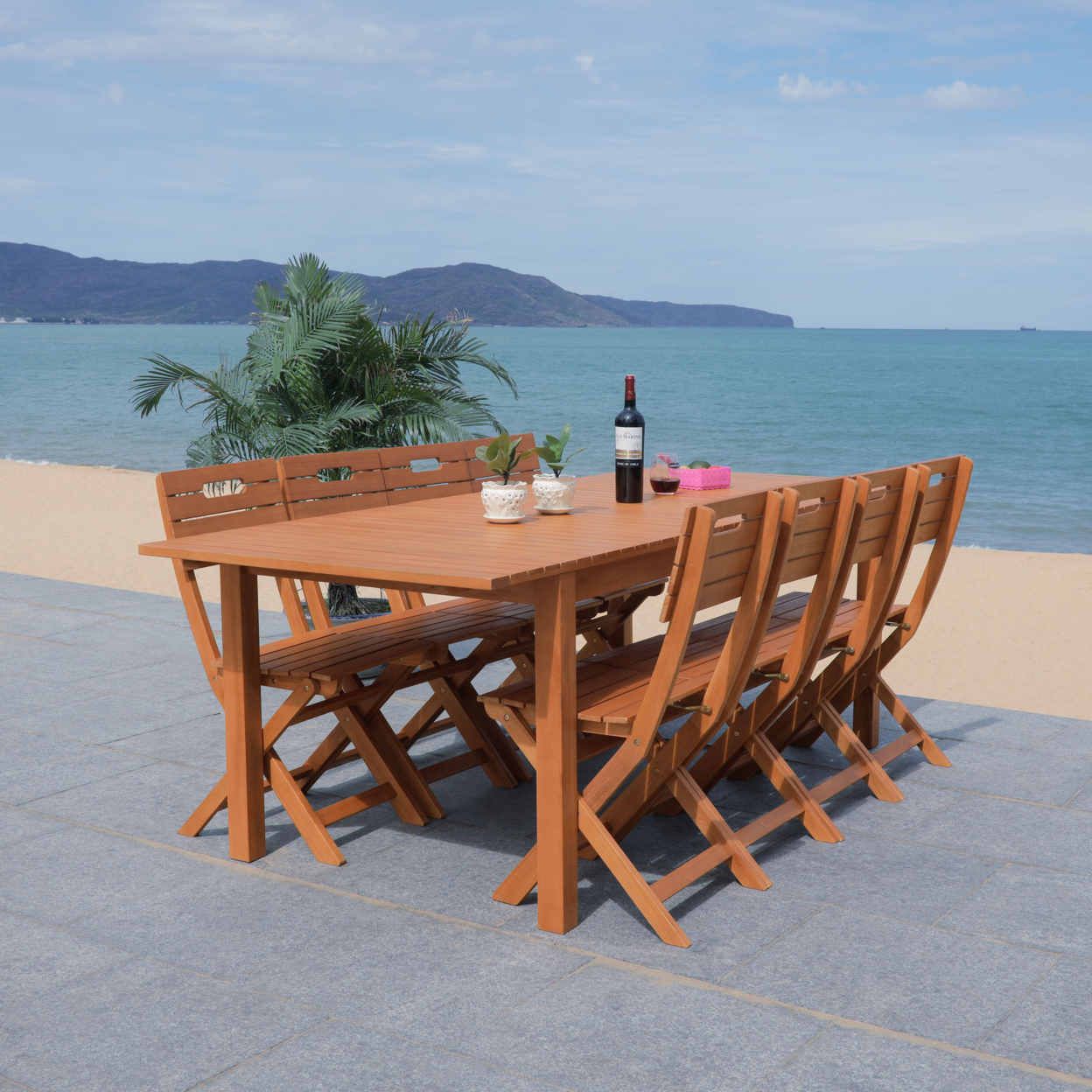 SAFAVIEH Outdoor Collection Marson Expandable Dining Table Natural