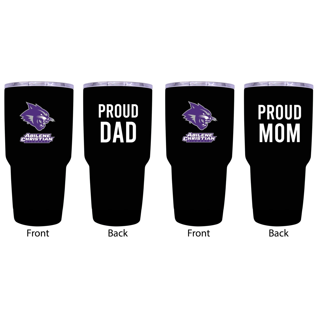 Abilene Christian University Proud Mom And Dad 24 Oz Insulated Stainless Steel Tumblers 2 Pack Black.