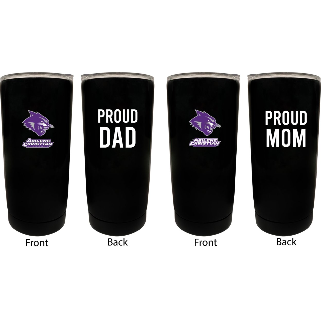 Abilene Christian University Proud Mom And Dad 16 Oz Insulated Stainless Steel Tumblers 2 Pack Black.