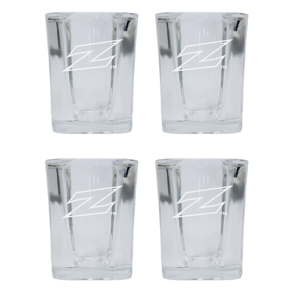 Akron Zips 2 Ounce Square Shot Glass Laser Etched Logo Design 4-Pack