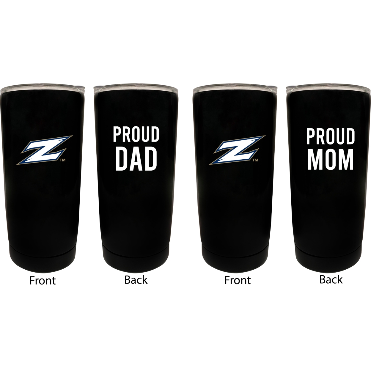 Akron Zips Proud Mom And Dad 16 Oz Insulated Stainless Steel Tumblers 2 Pack Black.