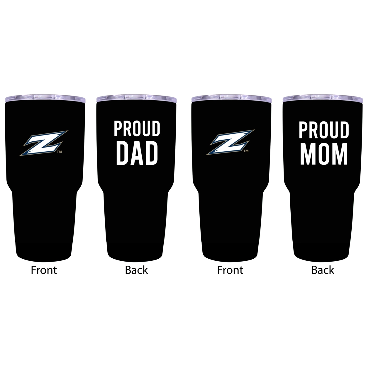 Akron Zips Proud Mom And Dad 24 Oz Insulated Stainless Steel Tumblers 2 Pack Black.
