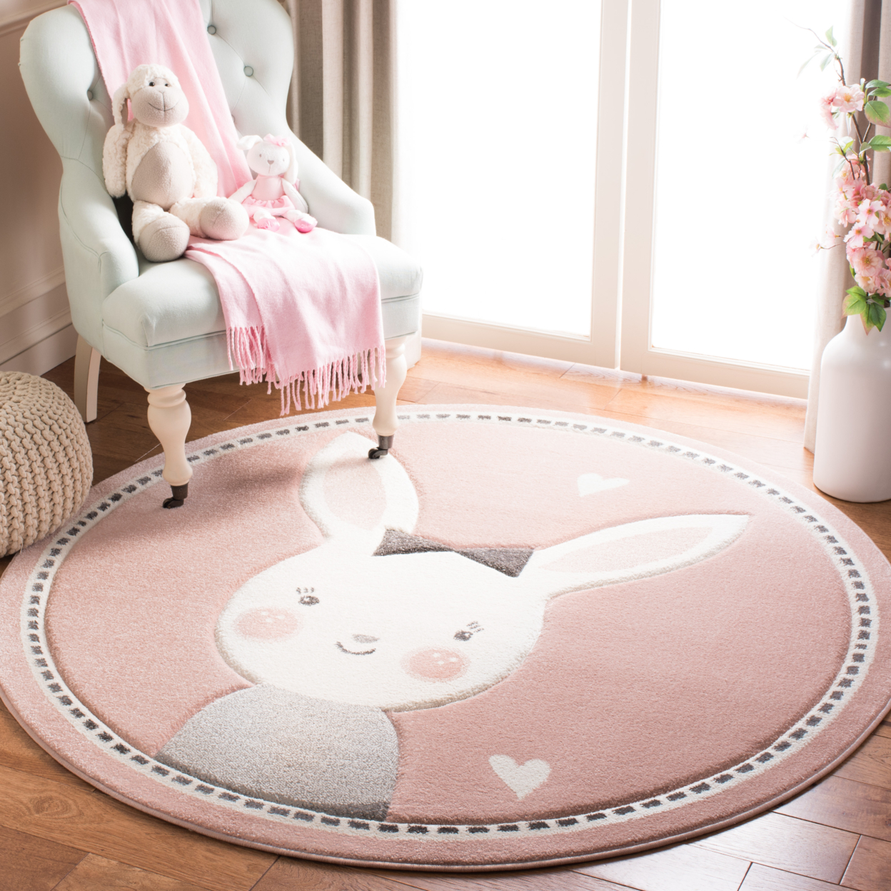 SAFAVIEH Carousel Kids Collection CRK166P Pink/Ivory Rug - 8' Round