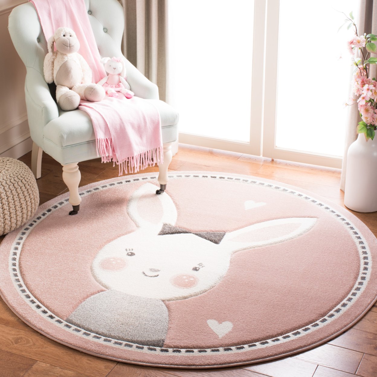 SAFAVIEH Carousel Kids Collection CRK166P Pink/Ivory Rug - 5'-3 X 5'-3 Round