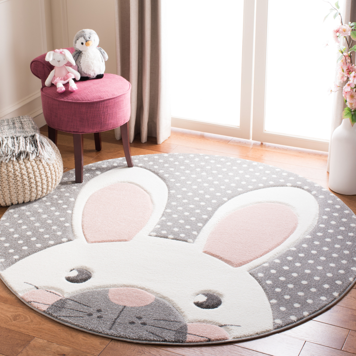 SAFAVIEH Carousel Kids Collection CRK168P Pink / Grey Rug - 5'-3 X 5'-3 Square