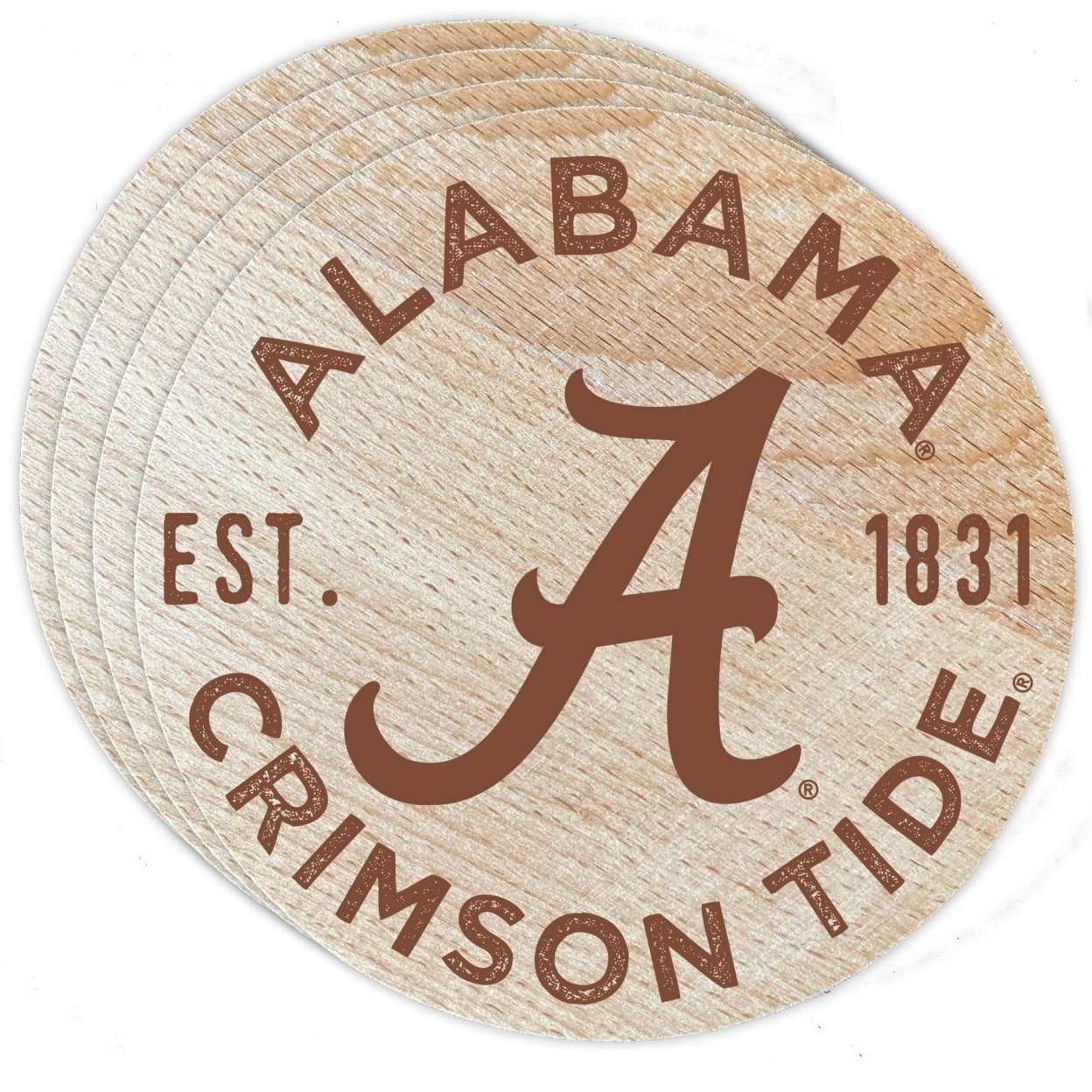 Alabama Crimson Tide Wood Coaster Engraved 4 Pack