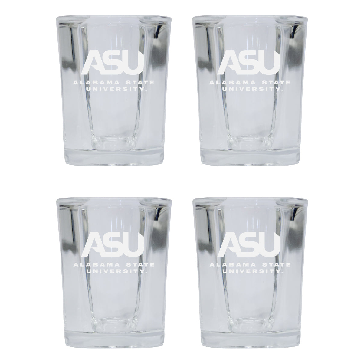 Alabama State University 2 Ounce Square Shot Glass Laser Etched Logo Design 4-Pack