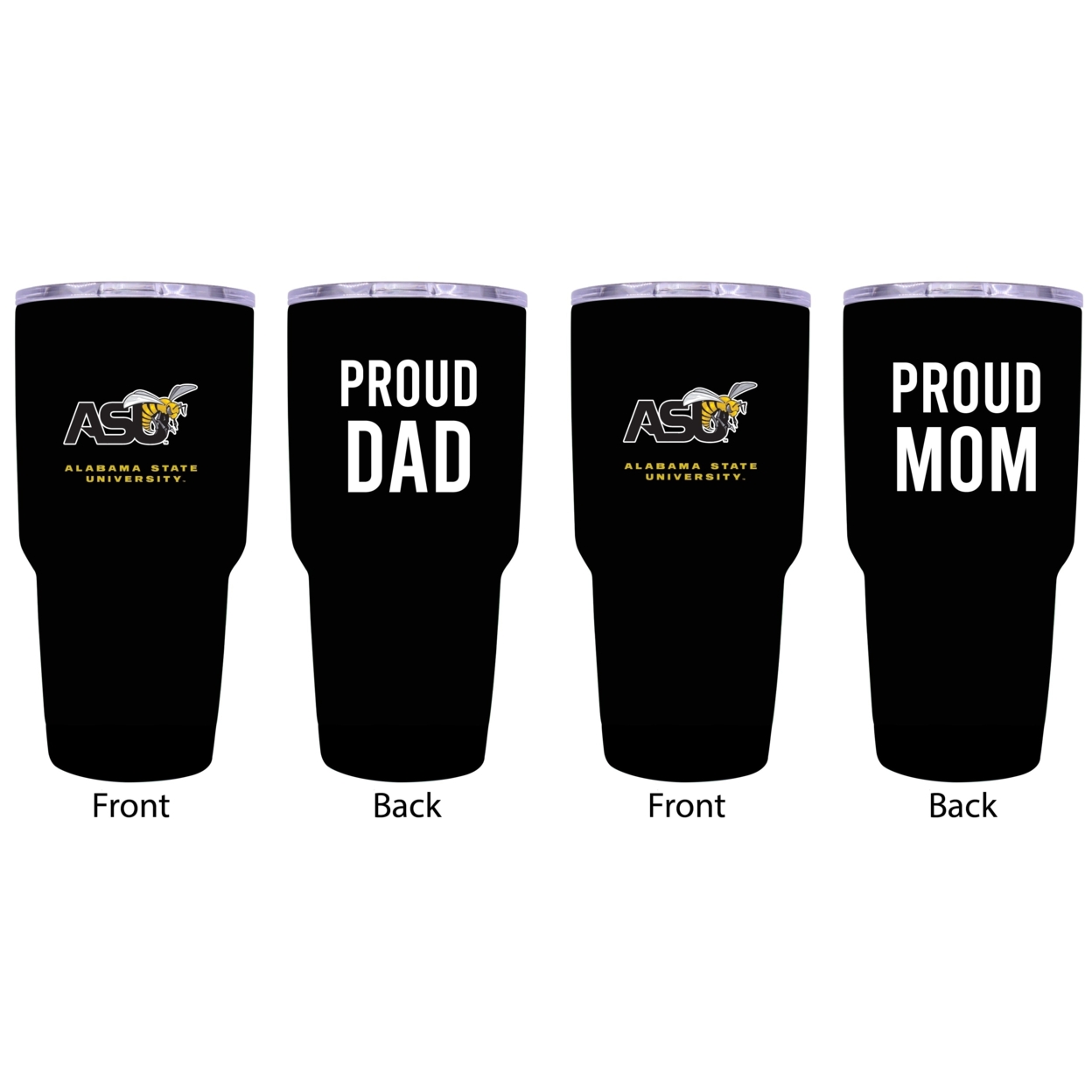Alabama State University Proud Mom And Dad 24 Oz Insulated Stainless Steel Tumblers 2 Pack Black.