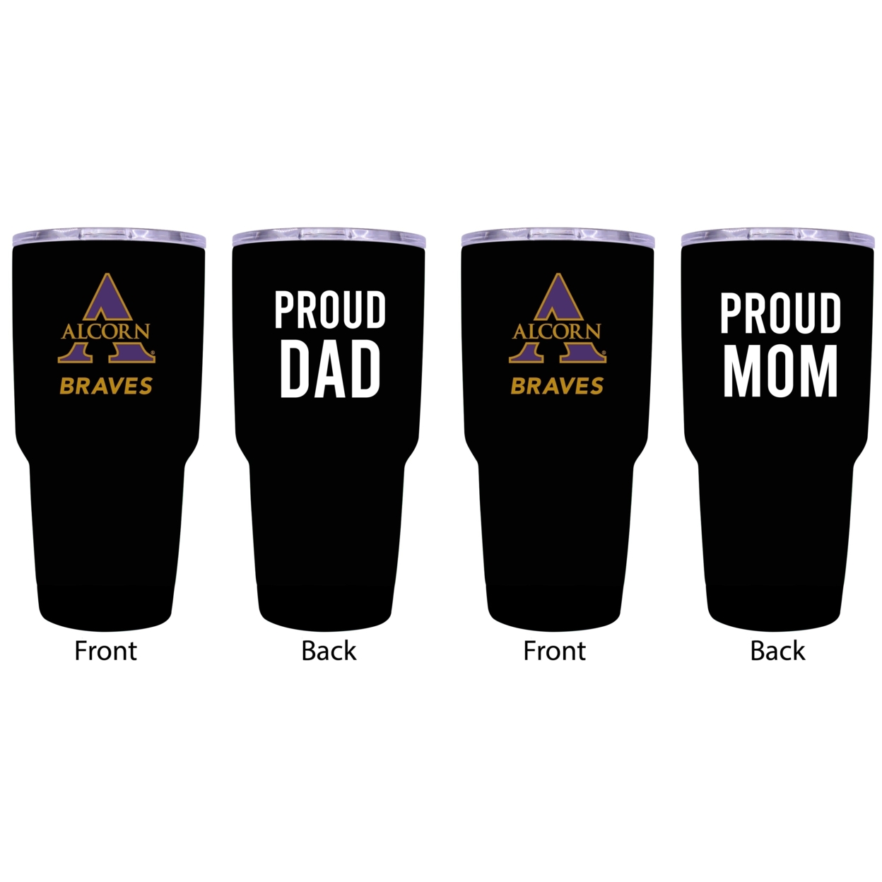 Alcorn State Braves Proud Mom And Dad 24 Oz Insulated Stainless Steel Tumblers 2 Pack Black.