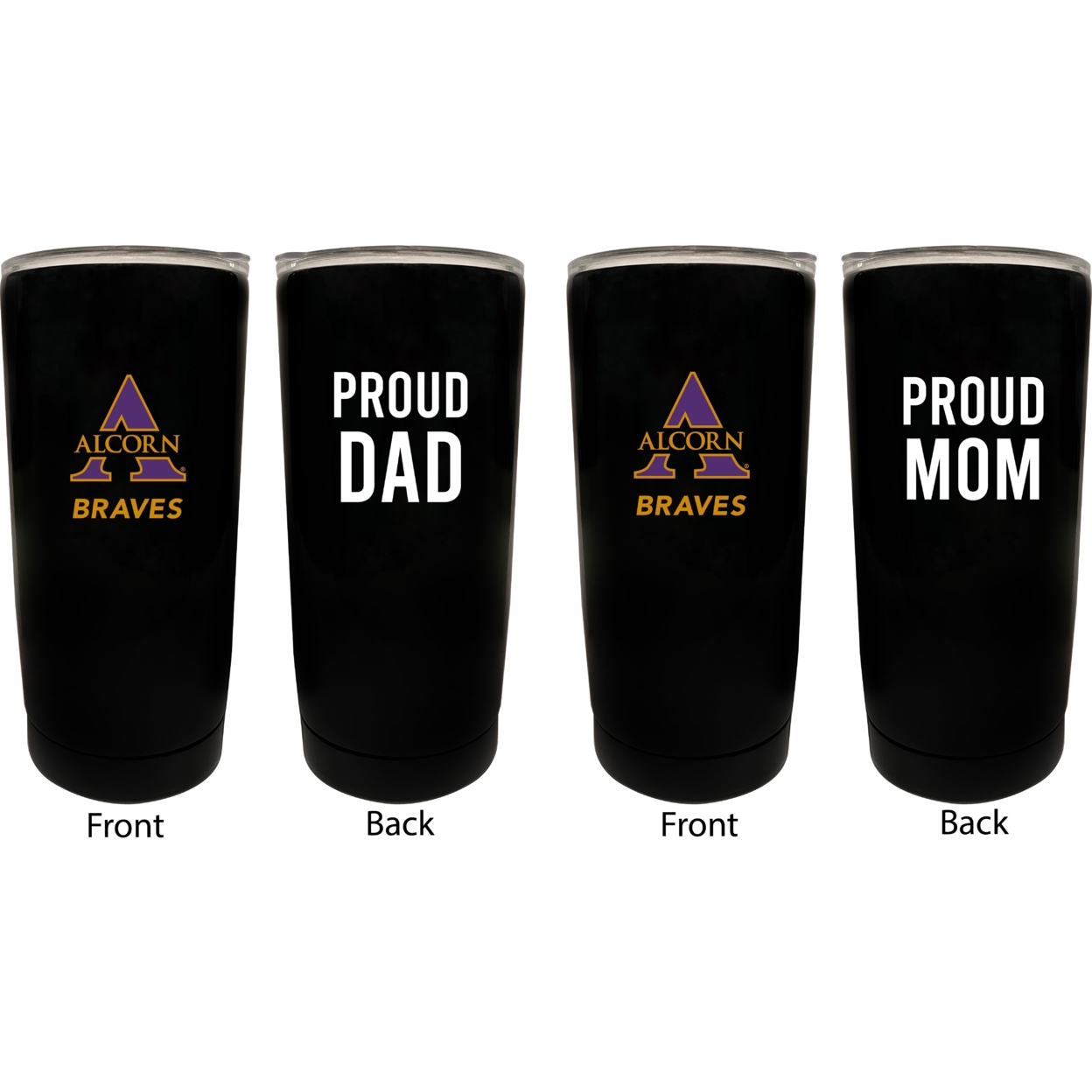 Alcorn State Braves Proud Mom And Dad 16 Oz Insulated Stainless Steel Tumblers 2 Pack Black.