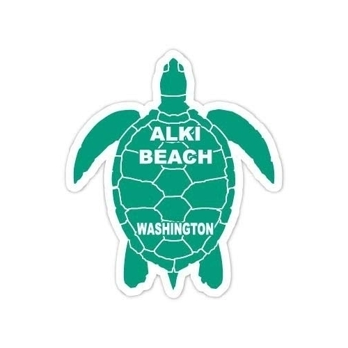 Alki Beach Washington Souvenir 4 Inch Green Turtle Shape Decal Sticker