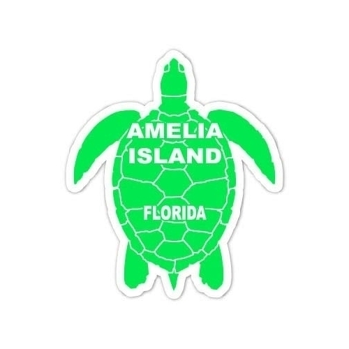 Amelia Island Florida Souvenir 4 Inch Green Turtle Shape Decal Sticker