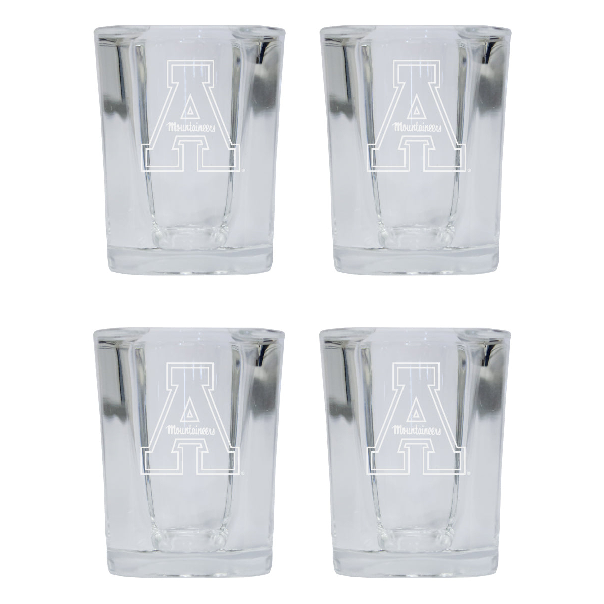 Appalachian State 2 Ounce Square Shot Glass Laser Etched Logo Design 4-Pack