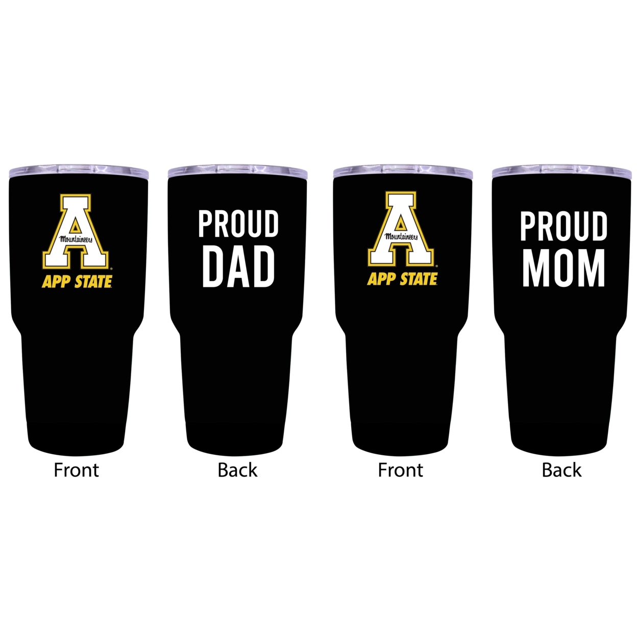 Appalachian State Proud Mom And Dad 24 Oz Insulated Stainless Steel Tumblers 2 Pack Black.
