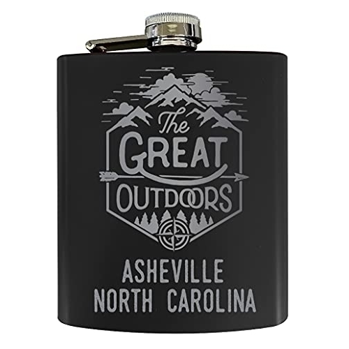 Asheville North Carolina Laser Engraved Explore The Outdoors Souvenir 7 Oz Stainless Steel 7 Oz Flask Black