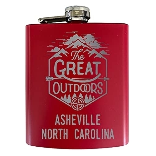 Asheville North Carolina Laser Engraved Explore The Outdoors Souvenir 7 Oz Stainless Steel 7 Oz Flask Red