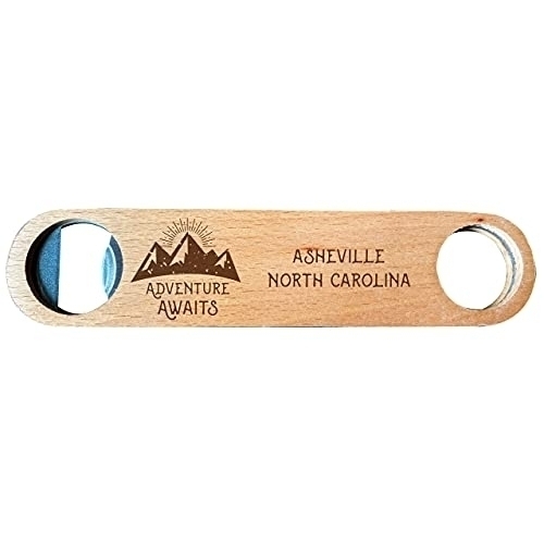 Asheville North Carolina Laser Engraved Wooden Bottle Opener Adventure Awaits Design