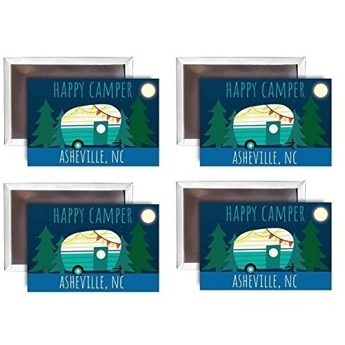 Asheville North Carolina Souvenir 2x3-Inch Fridge Magnet Happy Camper Design 4-Pack