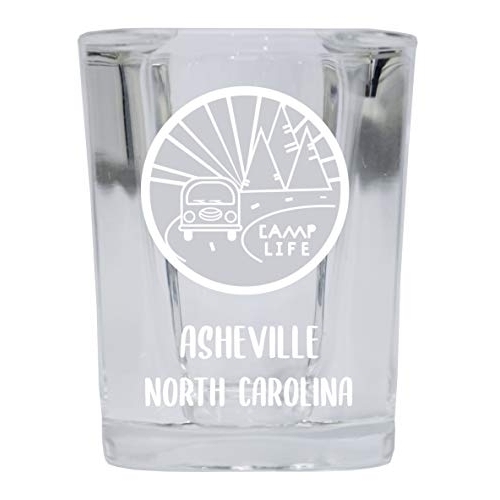 Asheville North Carolina Souvenir Laser Engraved 2 Ounce Square Base Liquor Shot Glass 4-Pack Camp Life Design
