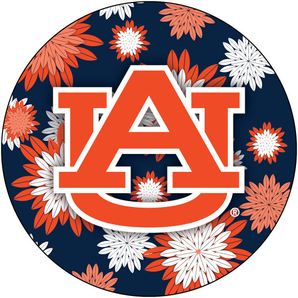 Auburn University Ncaa Collegiate Trendy Floral Flower Fashion Pattern 4 Inch Round Decal Sticker
