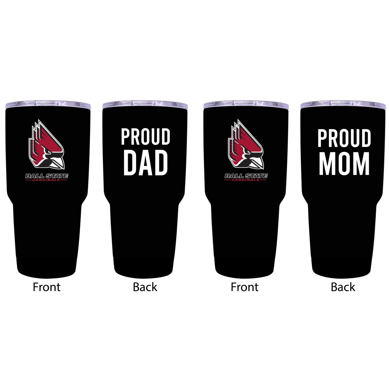 Ball State University Proud Mom And Dad 24 Oz Insulated Stainless Steel Tumblers 2 Pack Black.