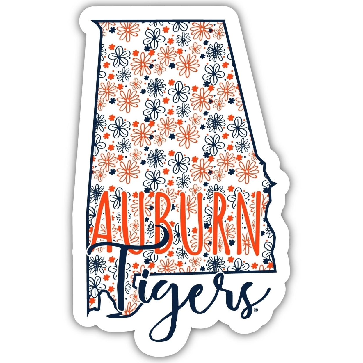 Auburn Tigers Floral State Die Cut Decal 2-Inch
