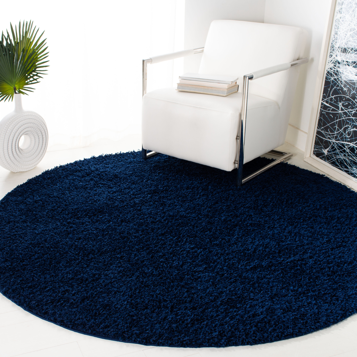SAFAVIEH Athens Shag Collection SGAS119N Navy Rug - 6' 7 Round