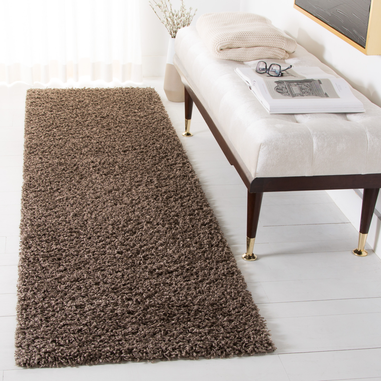 SAFAVIEH Athens Shag Collection SGAS119T Taupe Rug - 2' 3 X 8'